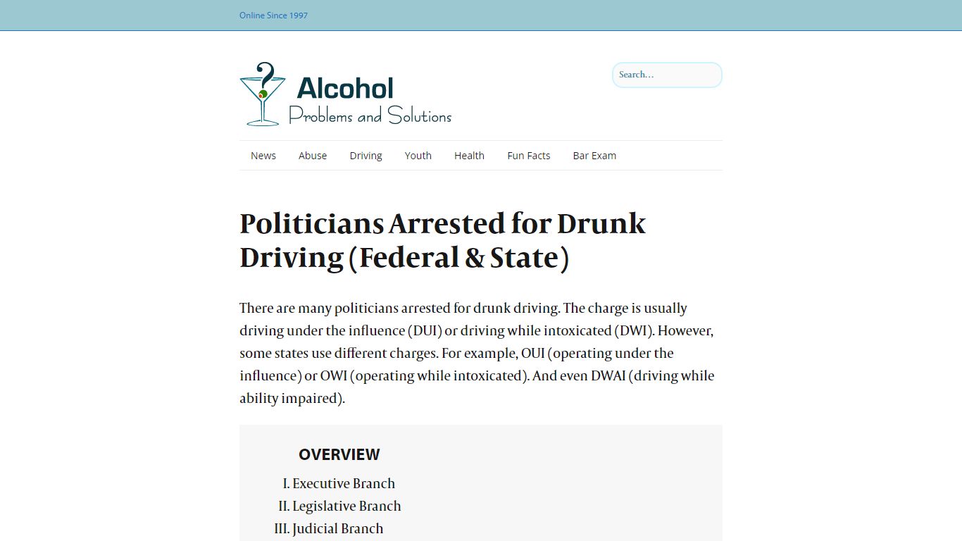 Politicians Arrested for Drunk Driving (Federal & State)